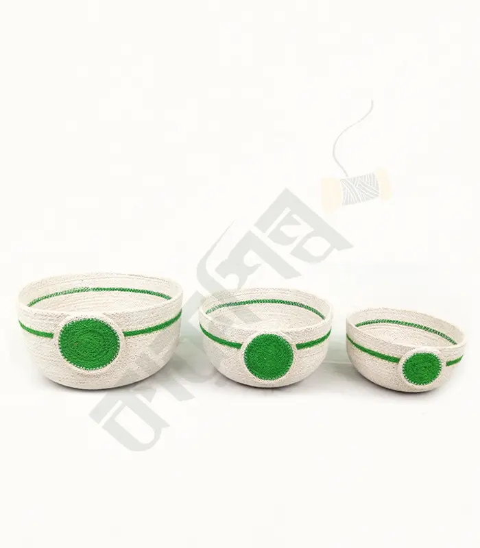 Jute Fruit Baskets White with Green Design set of 3 Jute basket for versatile storage and decor