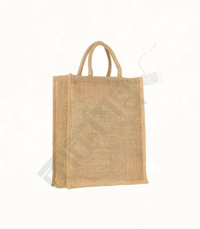 Jute Tote Bag 12x14x5 Inch Stylish natural jute tote bag with a spacious interior and sturdy handles.